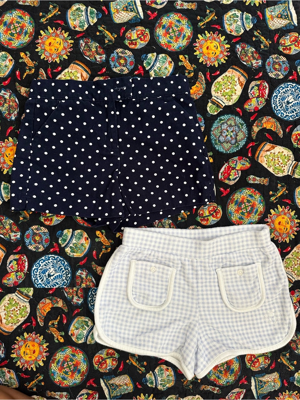Janie and Jack Navy Polka Dot & Light Blue Gingham Girls' Shorts Duo
